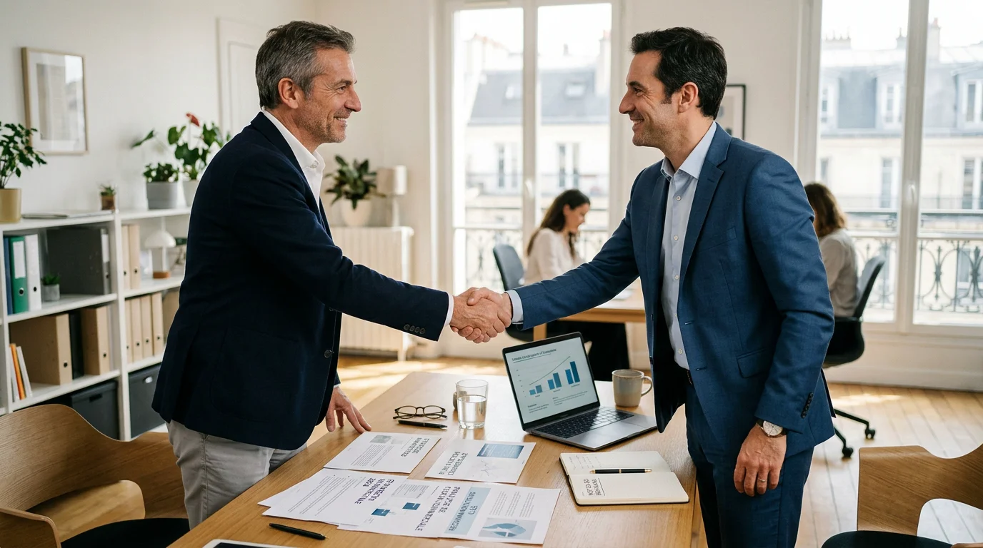 Dirigeant choisissant son agence web marketing lors d'un rendez-vous