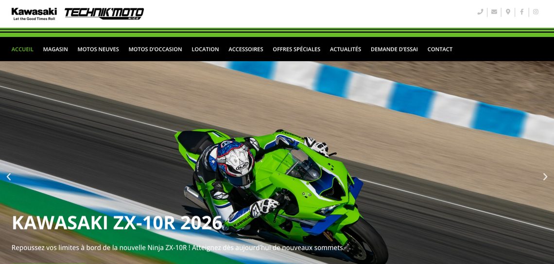Page d’accueil du site Technik’Moto · Kawasaki
