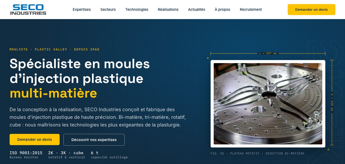 Page d’accueil du site SECO Industries, moules d’injection plastique